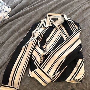 Spenser Jeremy Black and Cream Silk Wrap Blouse
